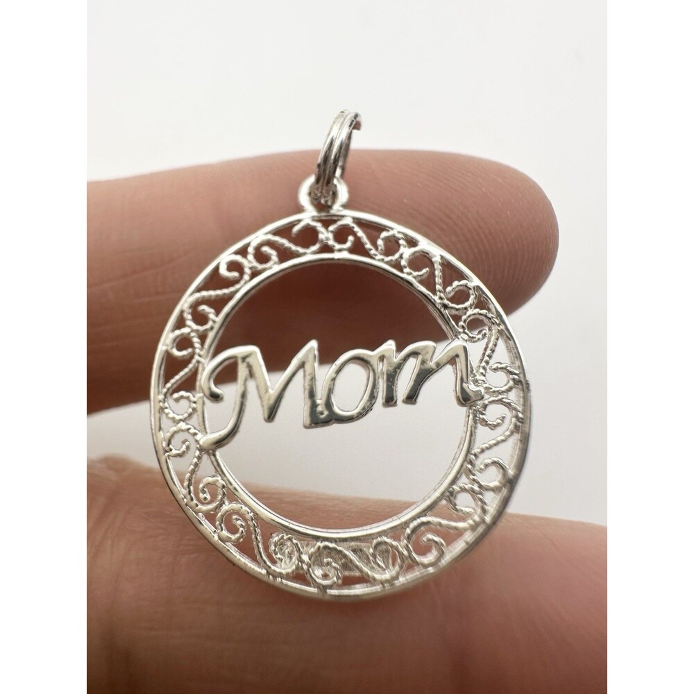 925 Sterling Silver Filigree Mom Charm